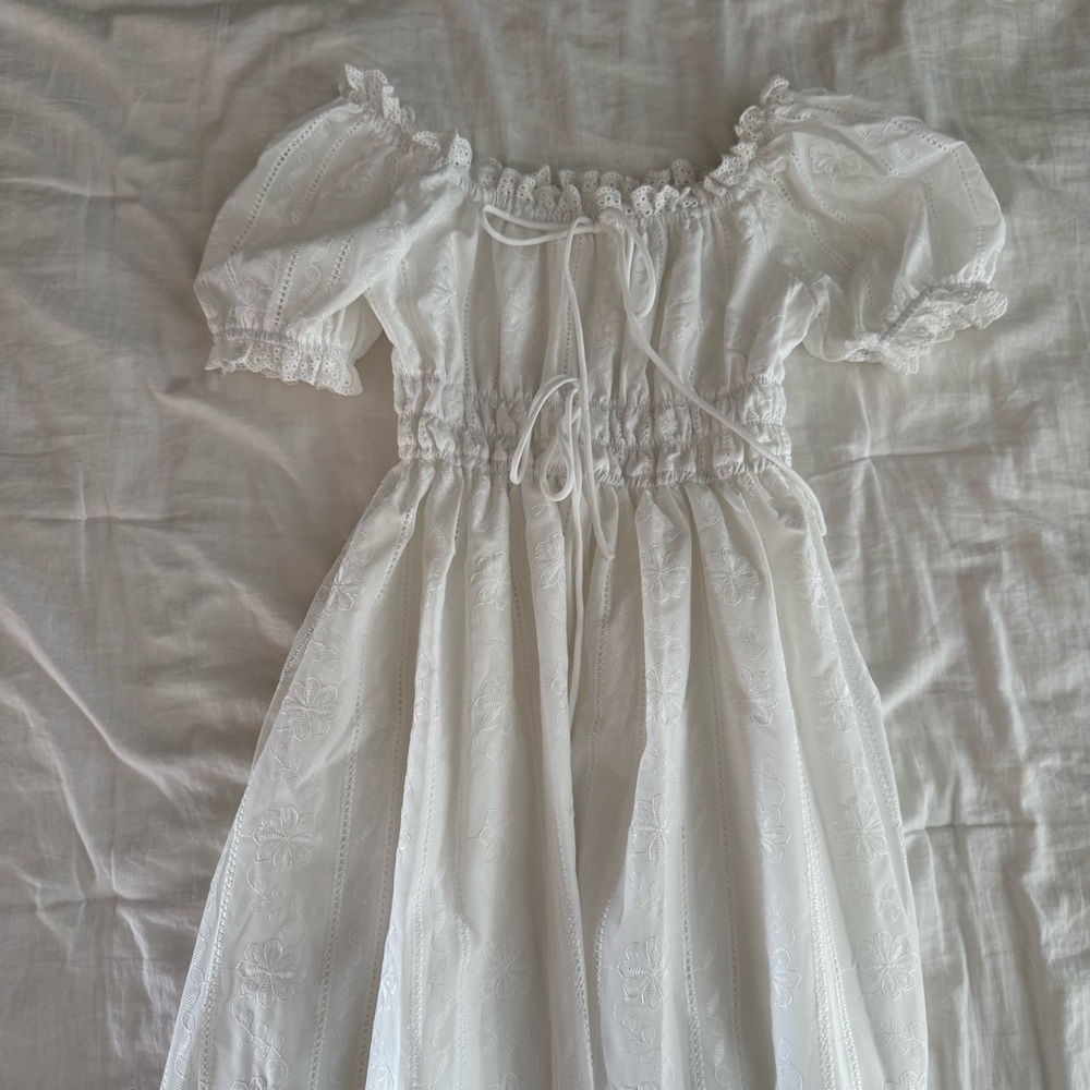 NWT White Milkmaid Cottagecore White Midi Dress - Picture 4 of 5